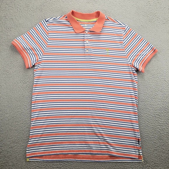 Margaritaville Shirt Mens Large Orange Striped Island‎ Casual Jimmy Buffet Polo - Picture 1 of 12